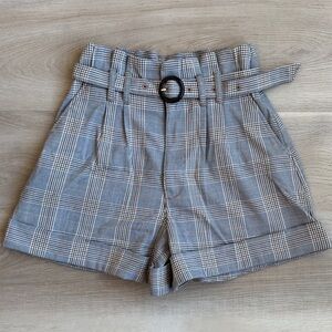 Abercrombie - High Rise Belted Plaid Shorts